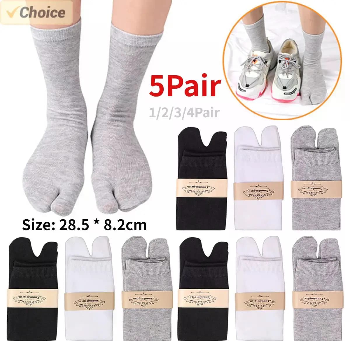 1-5Pair Japanese Style Two Finger Socks Unisex Clog Socks Polyester Toe Separation Socks Kimono Flip Flop Sandal Split Toe Sock