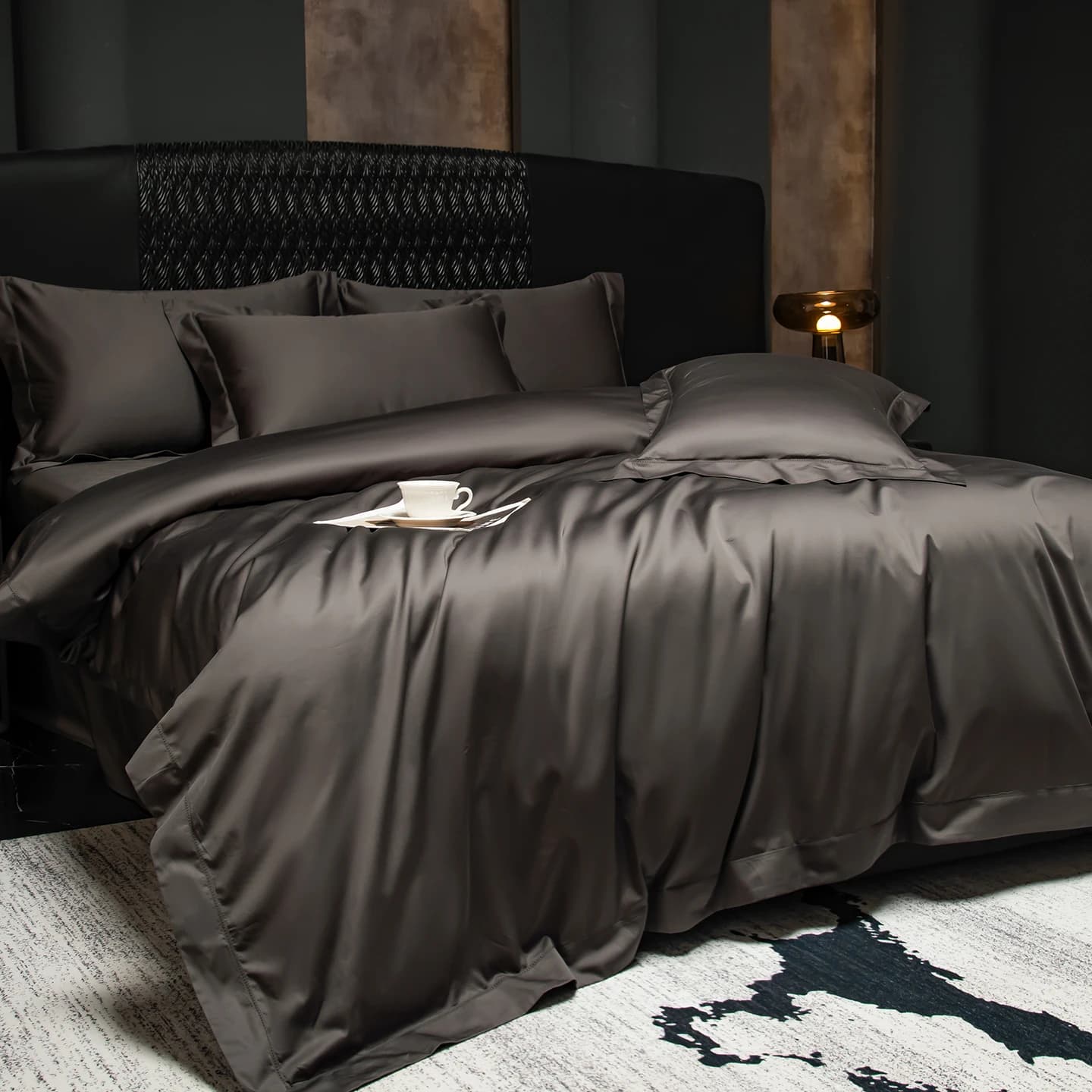 1000TC Premium Egyptian Cotton Luxury Bedlinen Set Solid Color Set Soft Seated Soft Bed Cover Sets Sets/Silver With Pillow Corners 4 Pieces