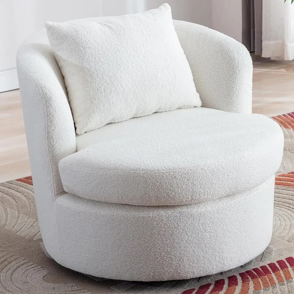 Teddy Velvet Swivel Chair, Fully Assembled Accent Chair, Sherpa Swivel Chair with Cushion & Pillow, Comfy Round Swivel Chair for