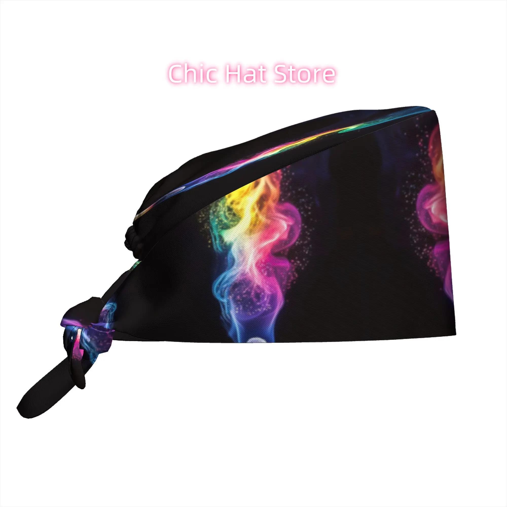 1 cappello da lavoro stampato alla moda Neon Stars da donna - Cappello leggero e regolabile, berretto da infermiera con laccetti, antipolvere per chef e per cucinare