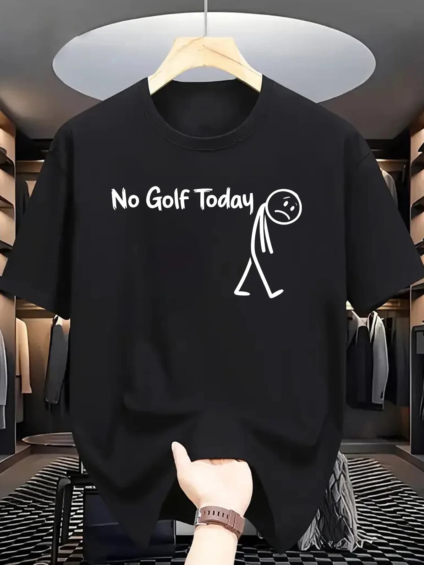 T-shirt casual a maniche corte da uomo - T-shirt estiva girocollo con stampa grafica "No Golf Today" Stick Figure per uomo comoda
