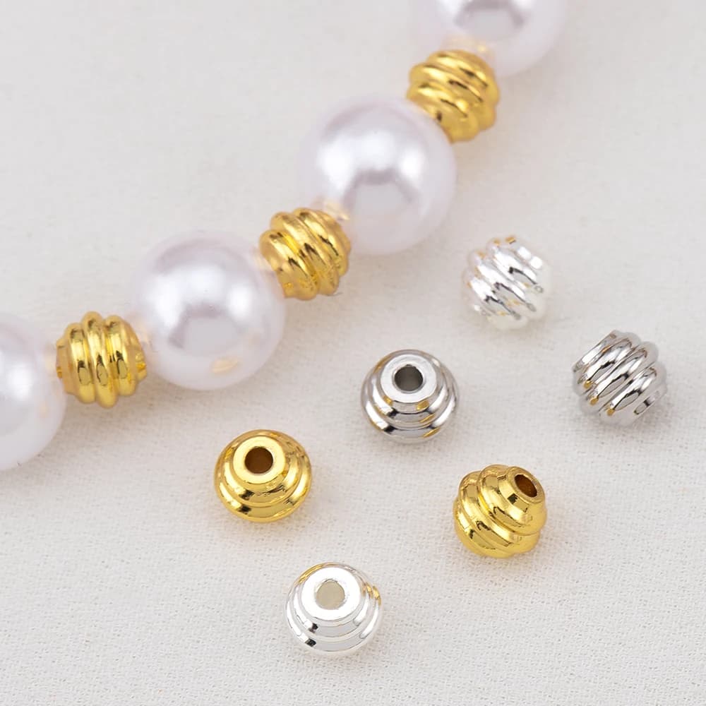10Pcs 4x5mm 18K Gold Plated Copper Ribbed Spacer Beads For DIY Necklace Bracelet Jewelry Making Findings Supplies Accessories