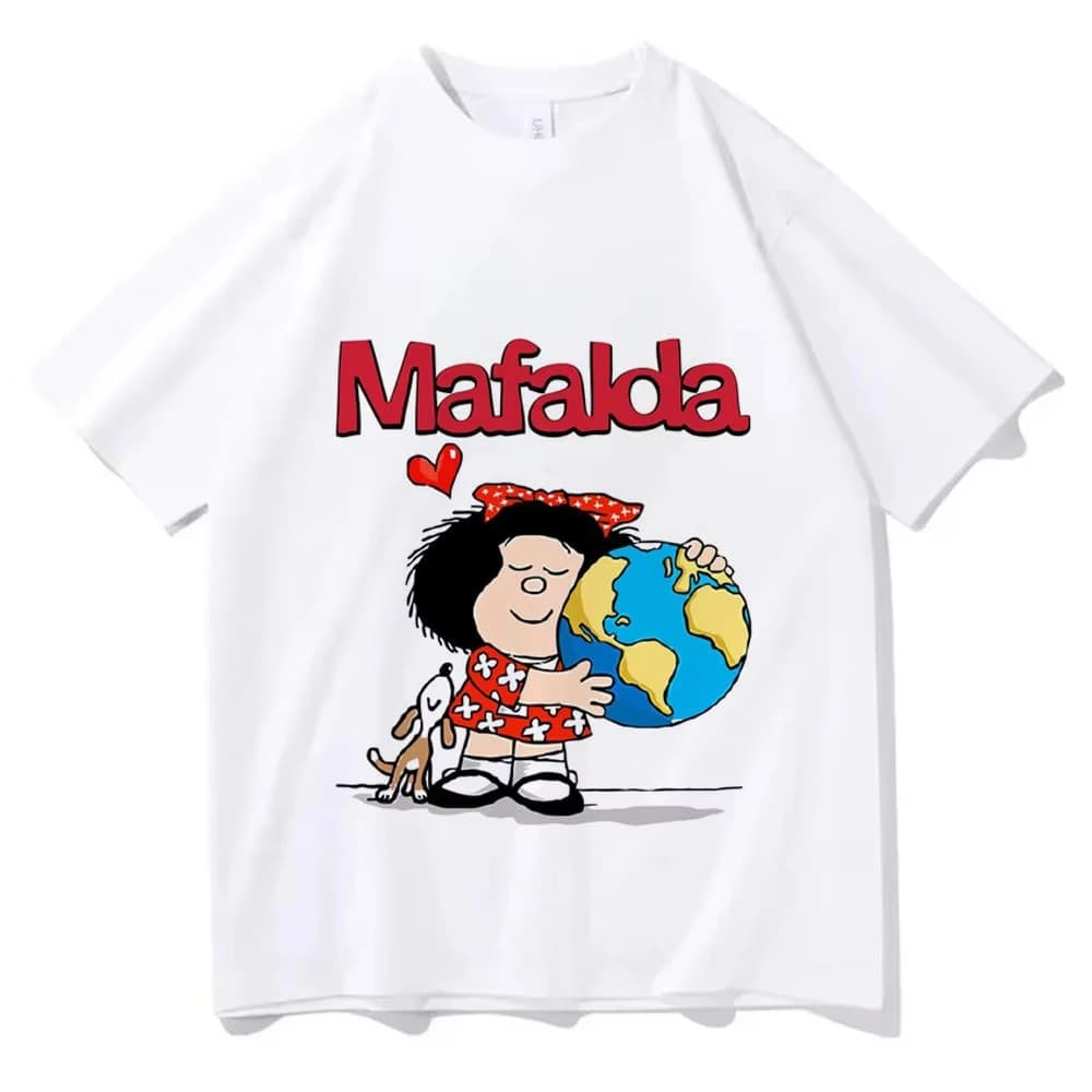 Maglietta Mafalda da donna, stile pastello, Harajuku, streetwear universitario, trendy, grafica colorata, comoda, pop culture, top anni 2000