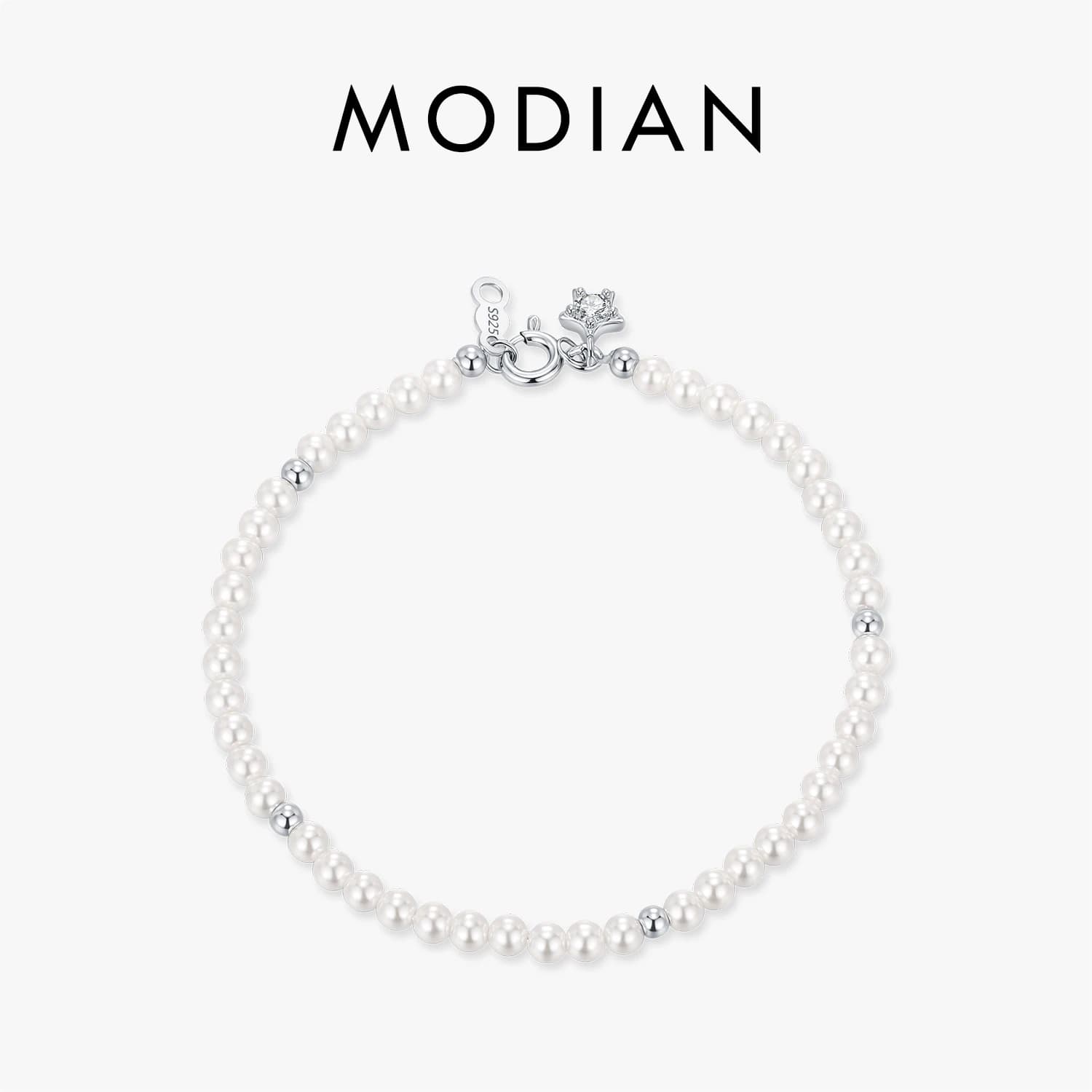MODIAN 925 Sterling Silver Elegant Pearl Beaded Bracelet Shining Star Zircon Bracelet For Women Fine Jewelry Gifts
