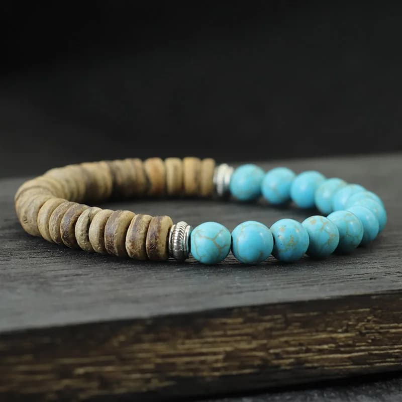For leisure Natural Stone Wood Beads Bracelet Man Coconut Howlite Tiger Eyes Bohemia Braslet Vacation Beach Homme Jewelry