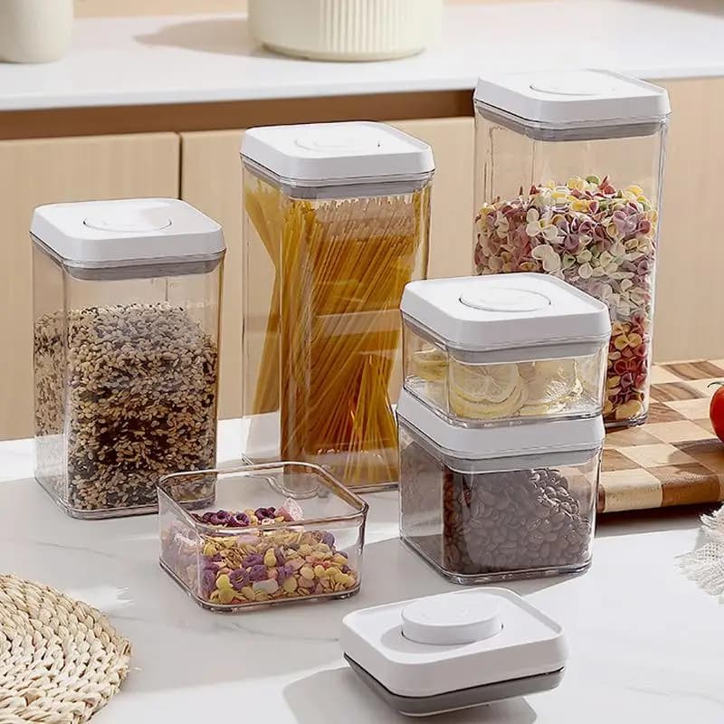 [THG] Contenitore per Cereali da Cucina con Chiusura Ermetica a Pressione, Barattolo Trasparente Impilabile per Riso, Organizzatore per Dispensa, Contenitore per Frutta Secca
