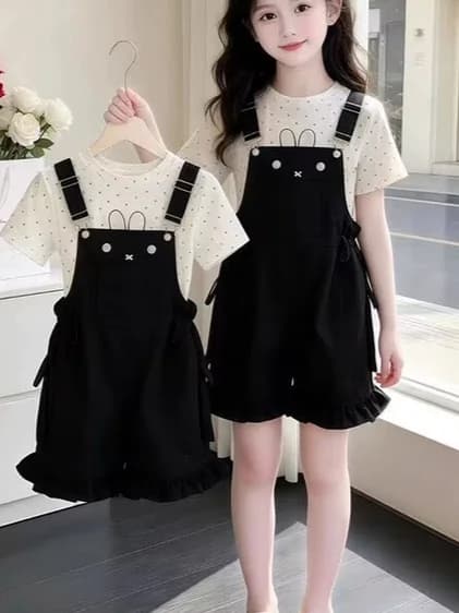 Cute Polka Dot Short Sleeve Top And Bloomer Shorts Two Piece Set for Girls Summer Clothing Thin High Waist Short Pants
