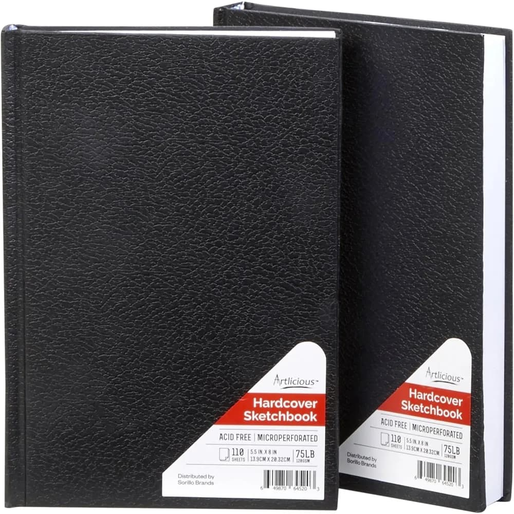 Hardcover Sketch Book 2 Pack, 5.5" x 8" Black Drawing Books, 110 Sheets Each, 120 GSM Acid-Free Paper, Hardbound Sketchbooks for Pencil, Graphite, Charcoal & Pen