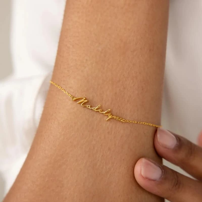 Personalized Cursive Name Bracelet,Custom Handwritten Name Bracelet,304 Stainless Steel Chain Customized Women Jewelry