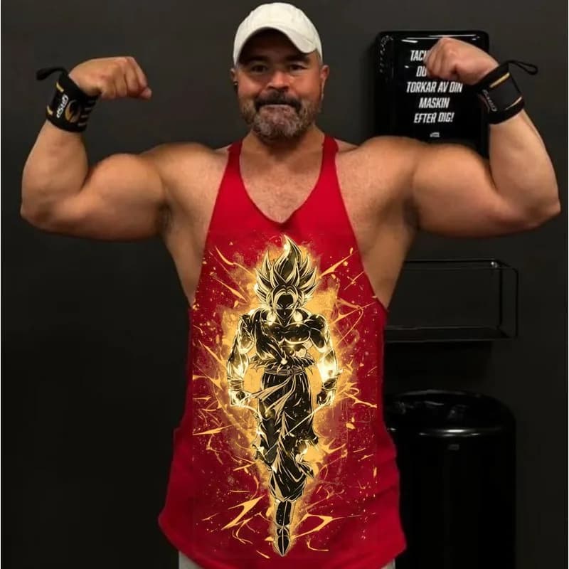 (Bandai) Dragon Ball Z Gilet fitness da uomo Palestra Abbigliamento sportivo Cotone traspirante Gilet muscolare per esercizi Camicia estiva senza maniche con schienale a Y