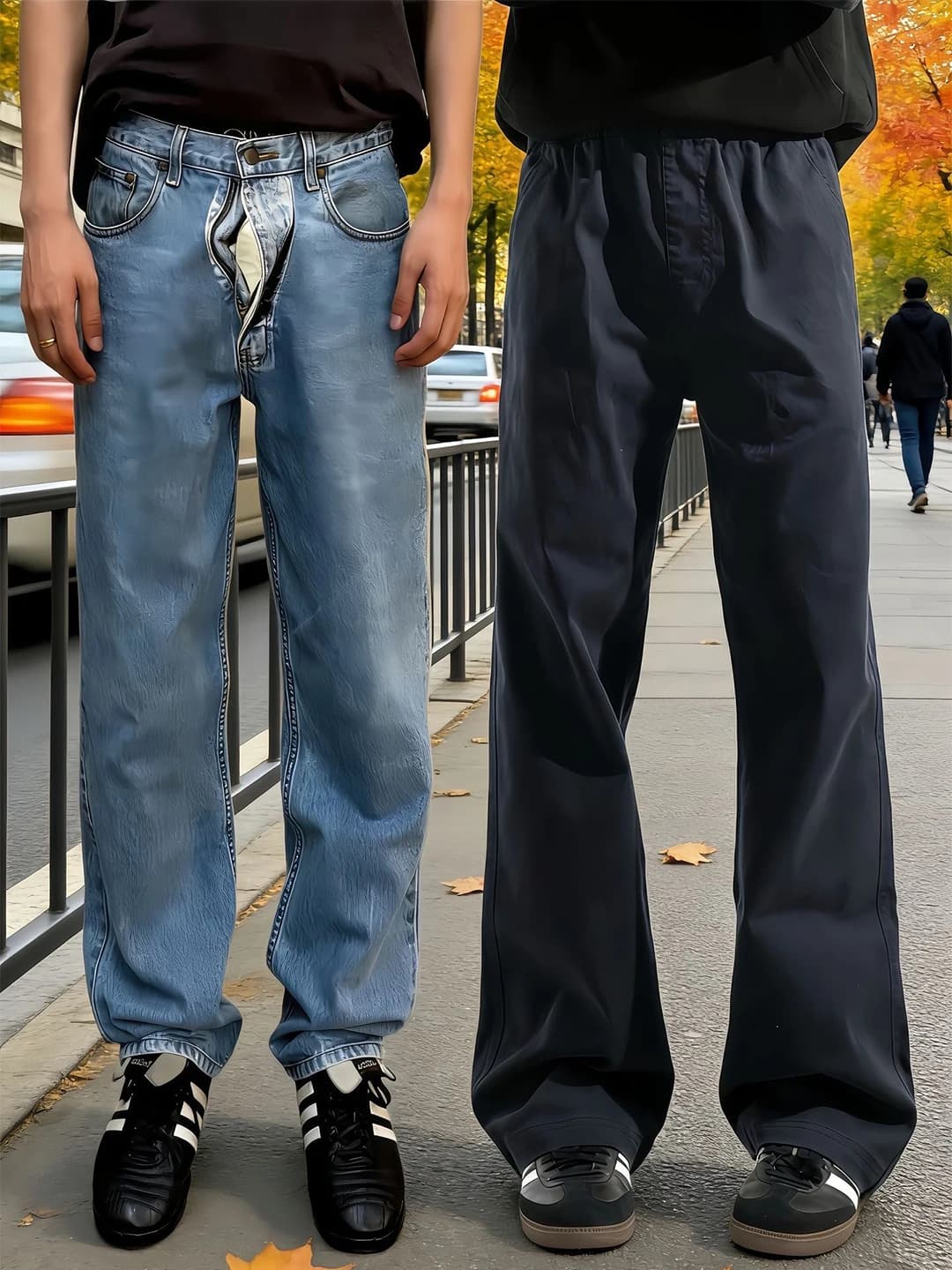 Blue Workwear Jeans Men's Casual Straight Leg Trousers High Waist Knife Cut Slimming Pants Youthful Popular Loose Fit Jeans
