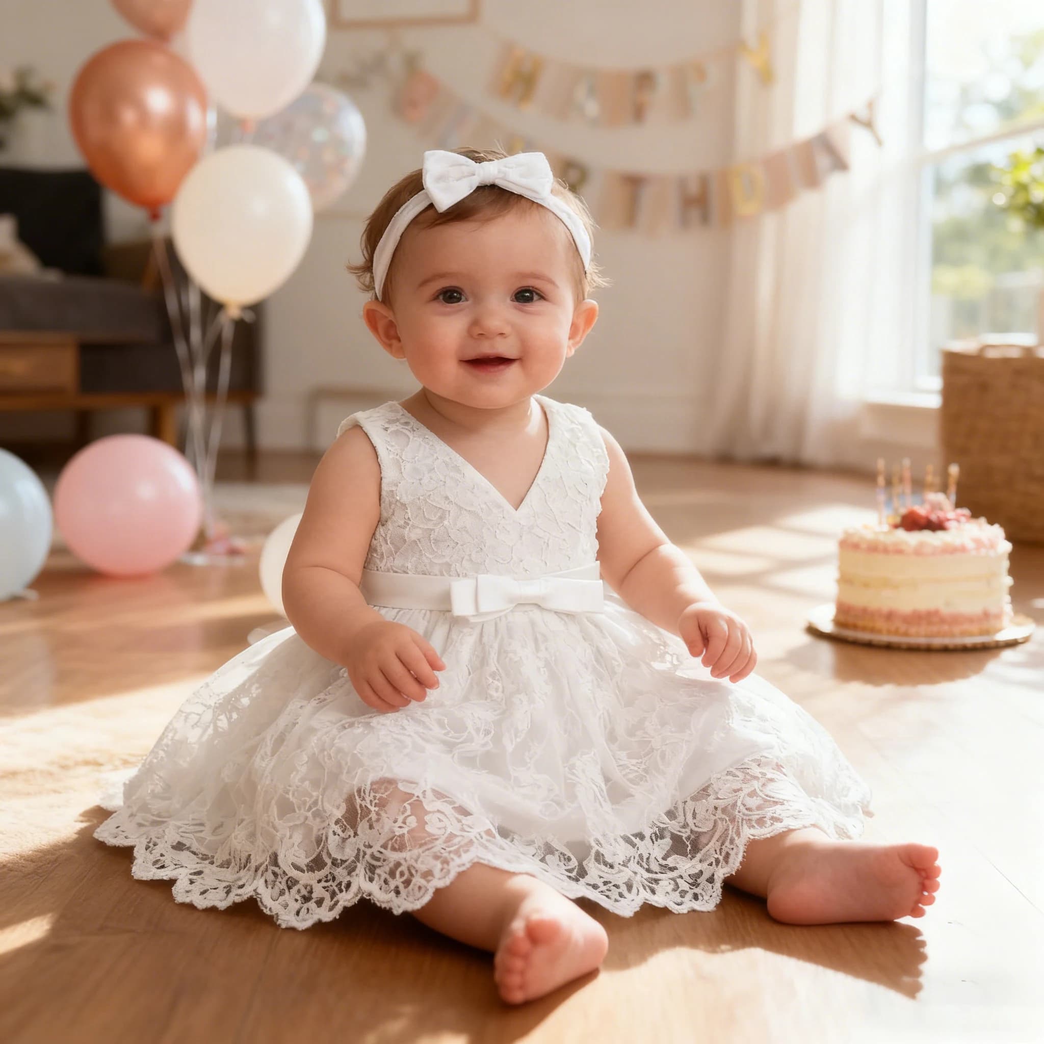 Baby White Wedding Satin Princess Dress for 1st Birthday Baptism Party Dress for Girl Bridemaid newborn clothes 9 to 12 months