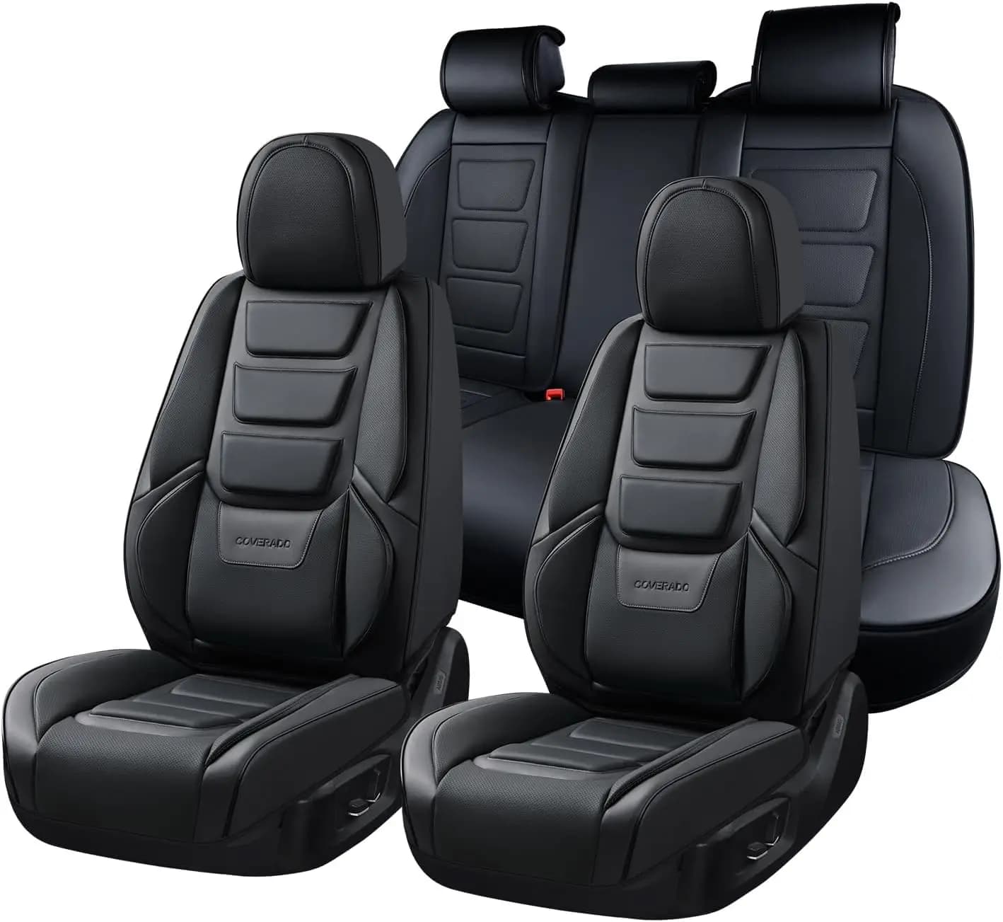 Universal Seat Covers Waterproof Car Leather, Complete Set, Front and Back Protection for Most Vehicles in Black