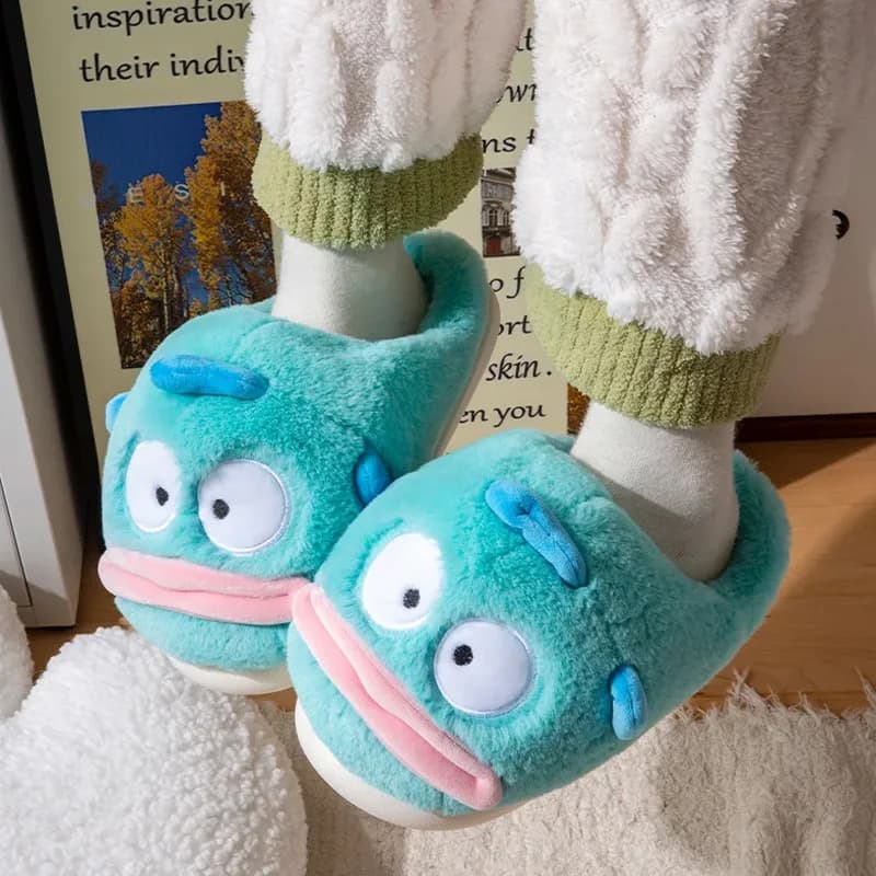 Nice cotton slippers Hangyodon cartoon background often winter home warm cotton outdoor plush cute soul peripheral pair shoes gift