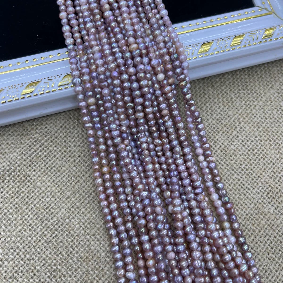 3-4mm A D'acqua Dolce Naturale Vicino Rotondo Arancione Bianco Viola Perla Perline Gioielli Crea Collana FAI DA TE Bracciale Accessori Regalo di Nozze