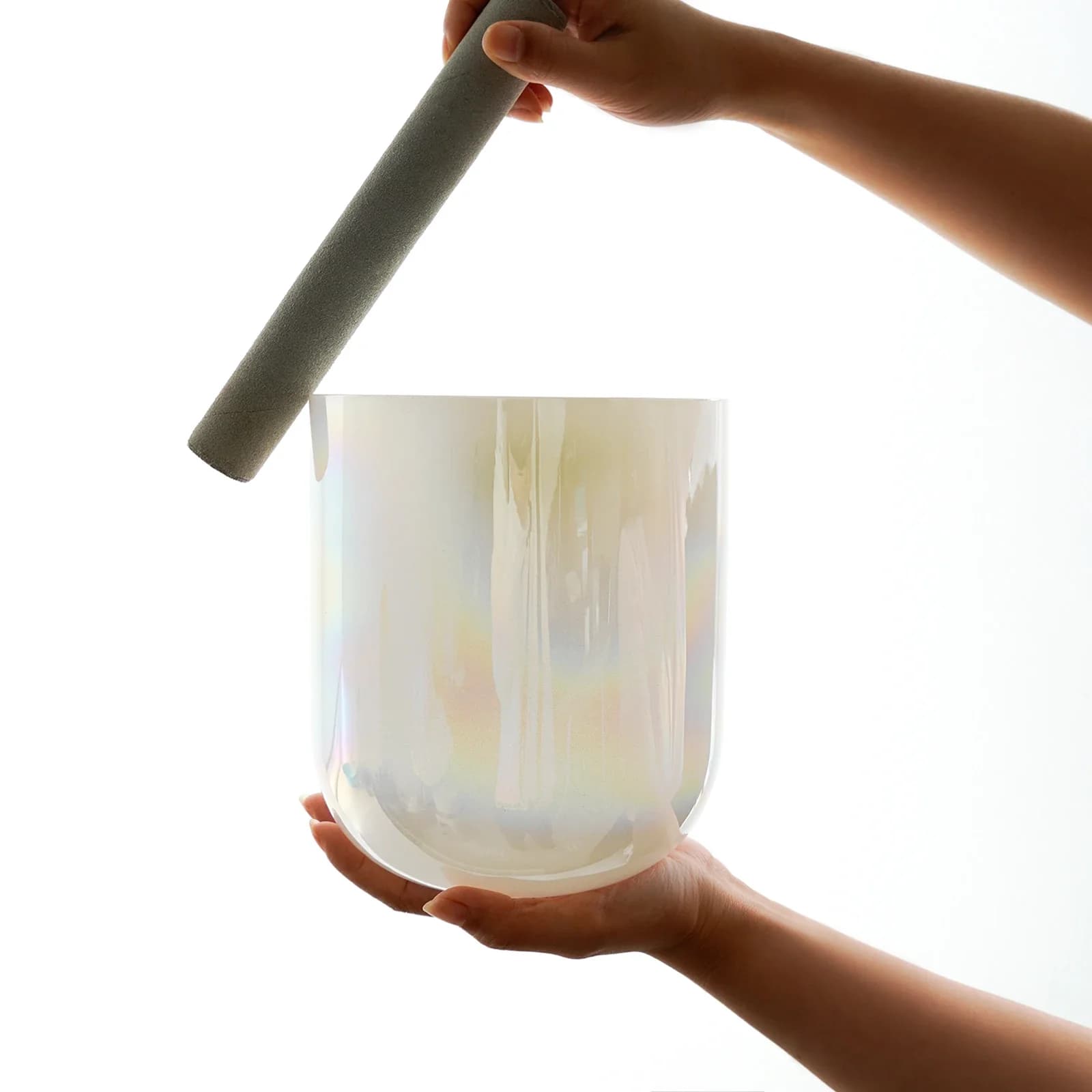 STAR LINKUP 6 Inch Pearl White Clear Cosmic Light Quartz Crystal Singing Bowl for Meditation and Sound Healing with Suedce Stick