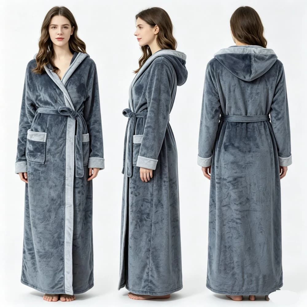 Winter Warm Coral Fleece Robes for Women Thick Fluffy Sleepwear Couple Bathrobes Cozy Soft Homewear Outerwear for Cold Weather