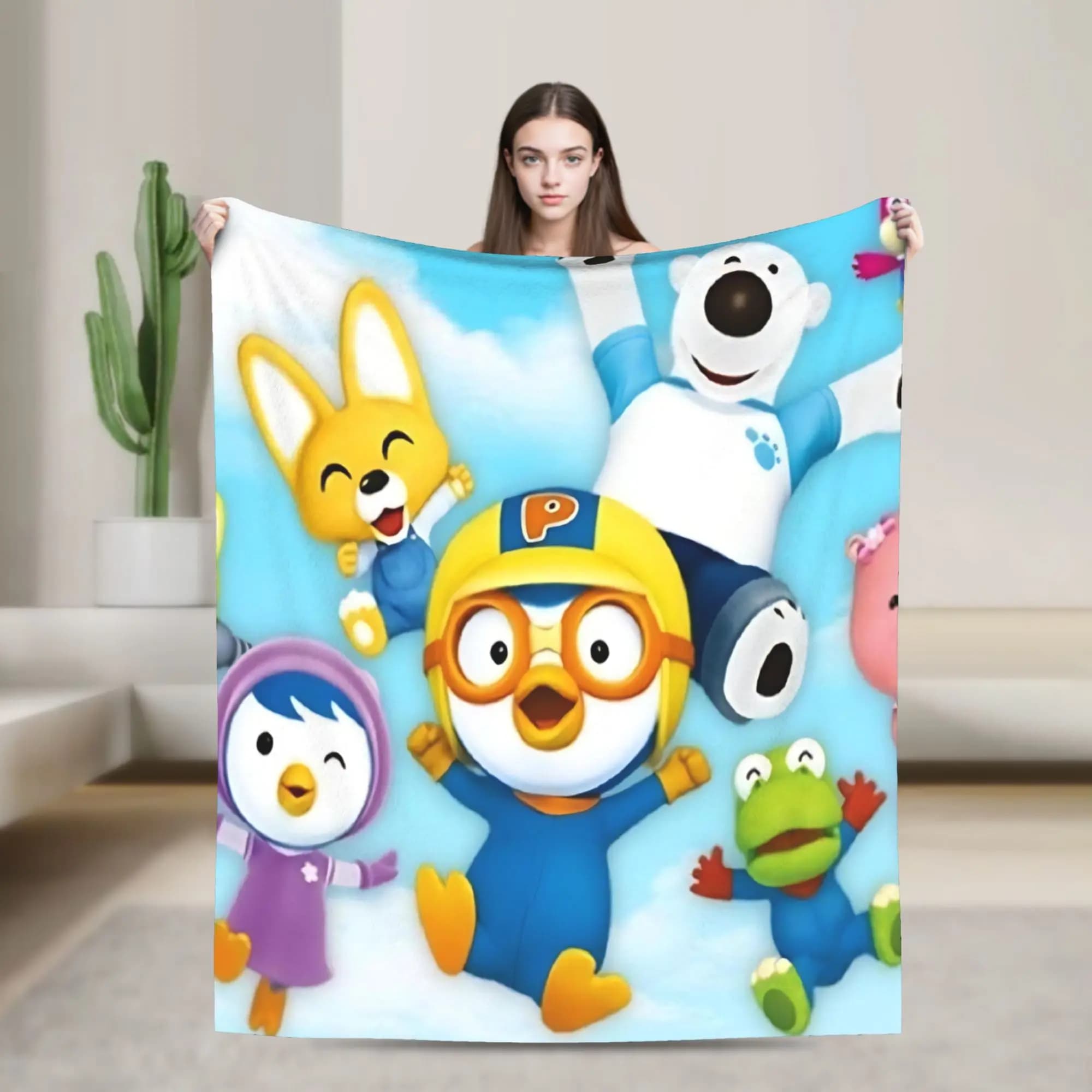 Warm Soft BlanketStudents Airplane Travel Pororos the Little Penguins Bedding Throws Flannel Bedspread Living Room Sofa Cover
