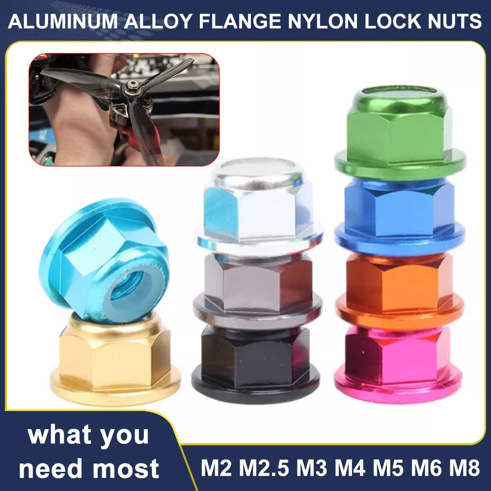 Flange Nylon insert Self-locking locking nuts for motor screws Aluminum alloy CW for RC FPV Racing Drone M2 M2.5 M3 M5 M6 M8