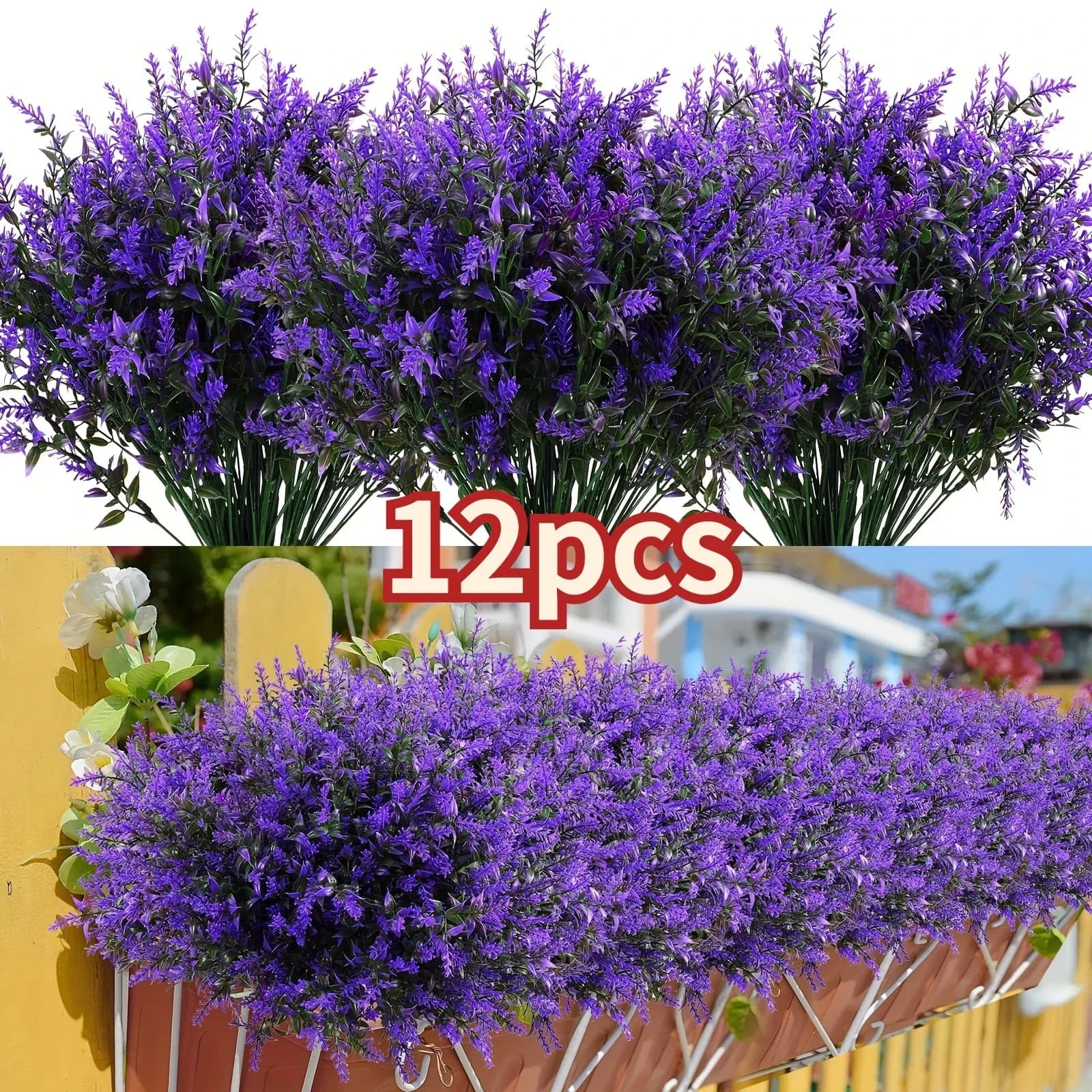 12 pezzi pacchi fiori di lavanda artificiali, fiori da esterno piante artificiali resistenti ai raggi UV, arbusti finti fiori cespugli di verde