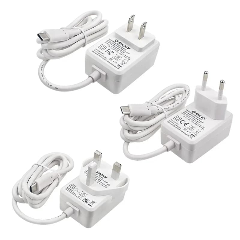 Raspberry Pi 5 USB-C Power Adapter - 27W 5.1V/5A PD Charger with 1.2M Cable (US/EU/UK Plug)