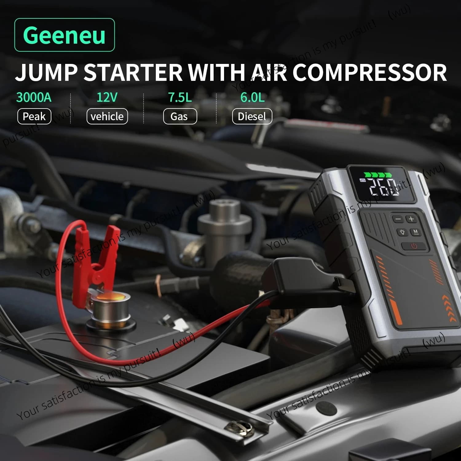 Avviatore d'Emergenza Portatile per Auto con Compressore d'Aria, 3000A di Picco (per Benzina 7.5L, Diesel 6.5L), Batteria di Avviamento con Compressore per Pneumatici 150 PSI