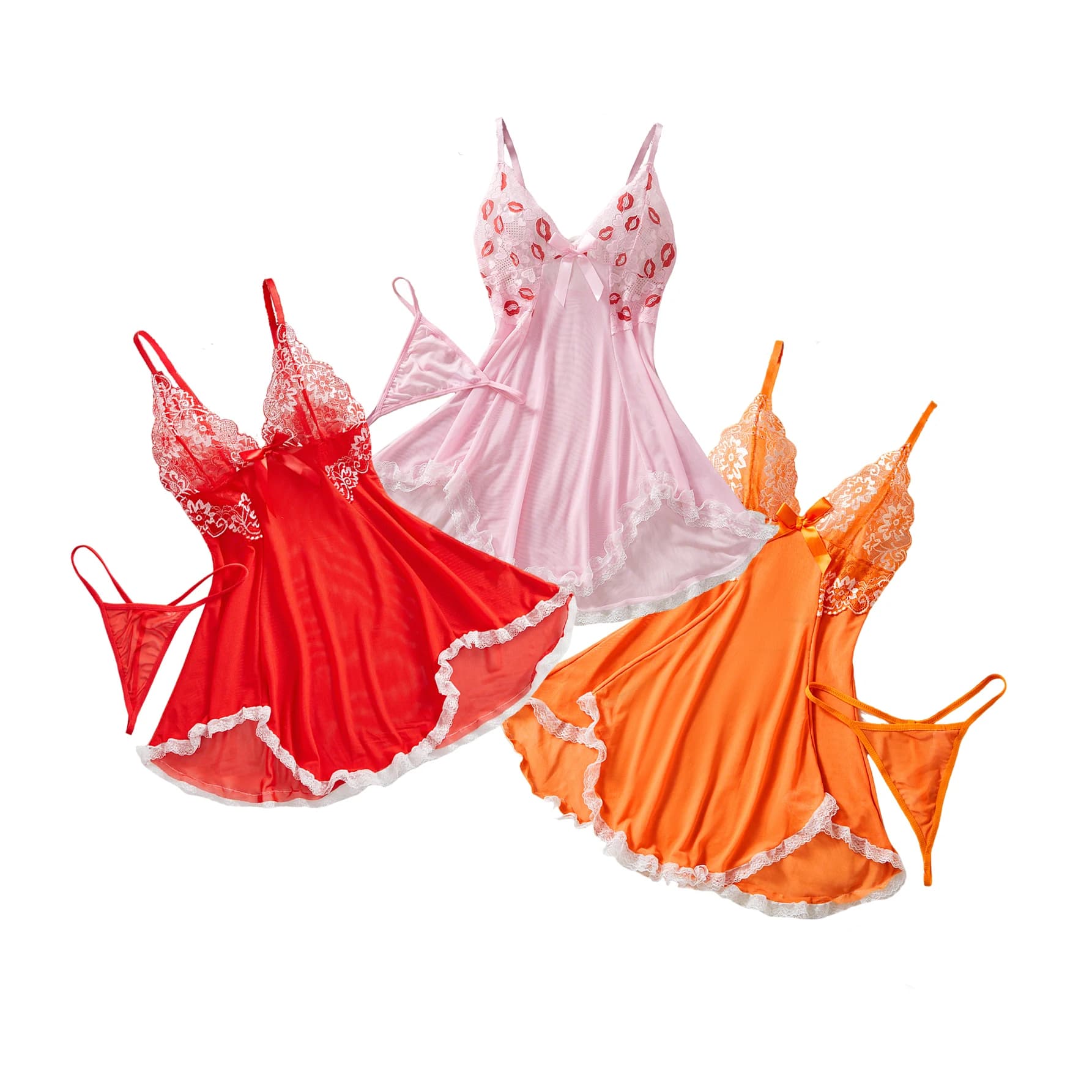 Romantic Dress Elegant Nightdress Lace Patchwork Sleepwear Sling Soft Dress And Thong Full Slip Hollow Bra Irregular Hemline
