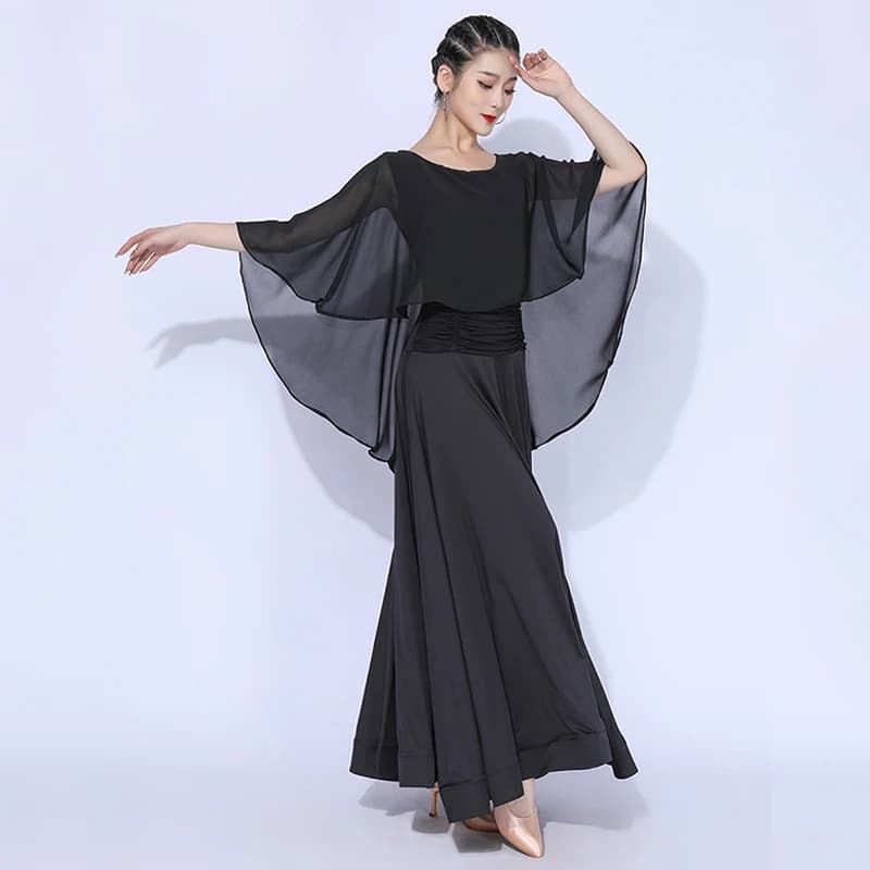 Elegante abito da valzer per competizione Abito da ballo standard da sala Donna Abiti lunghi neri Pratica femminile Dancewear VDL3929