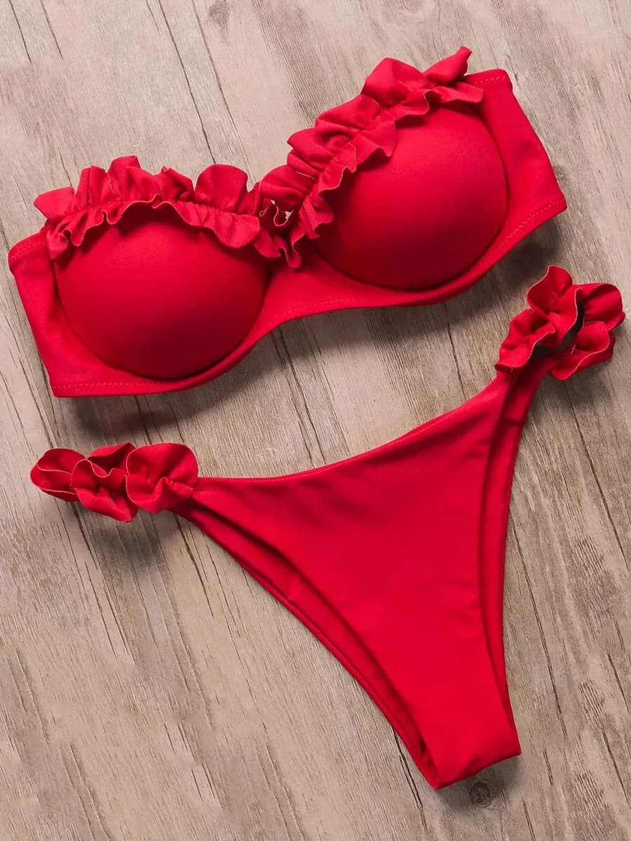 Reggiseno con volant Coppa Bikini 2025 Bikini a fascia Costume da bagno donna Costumi da bagno femminili Due pezzi Bikini Set Costume da bagno taglio alto Swim