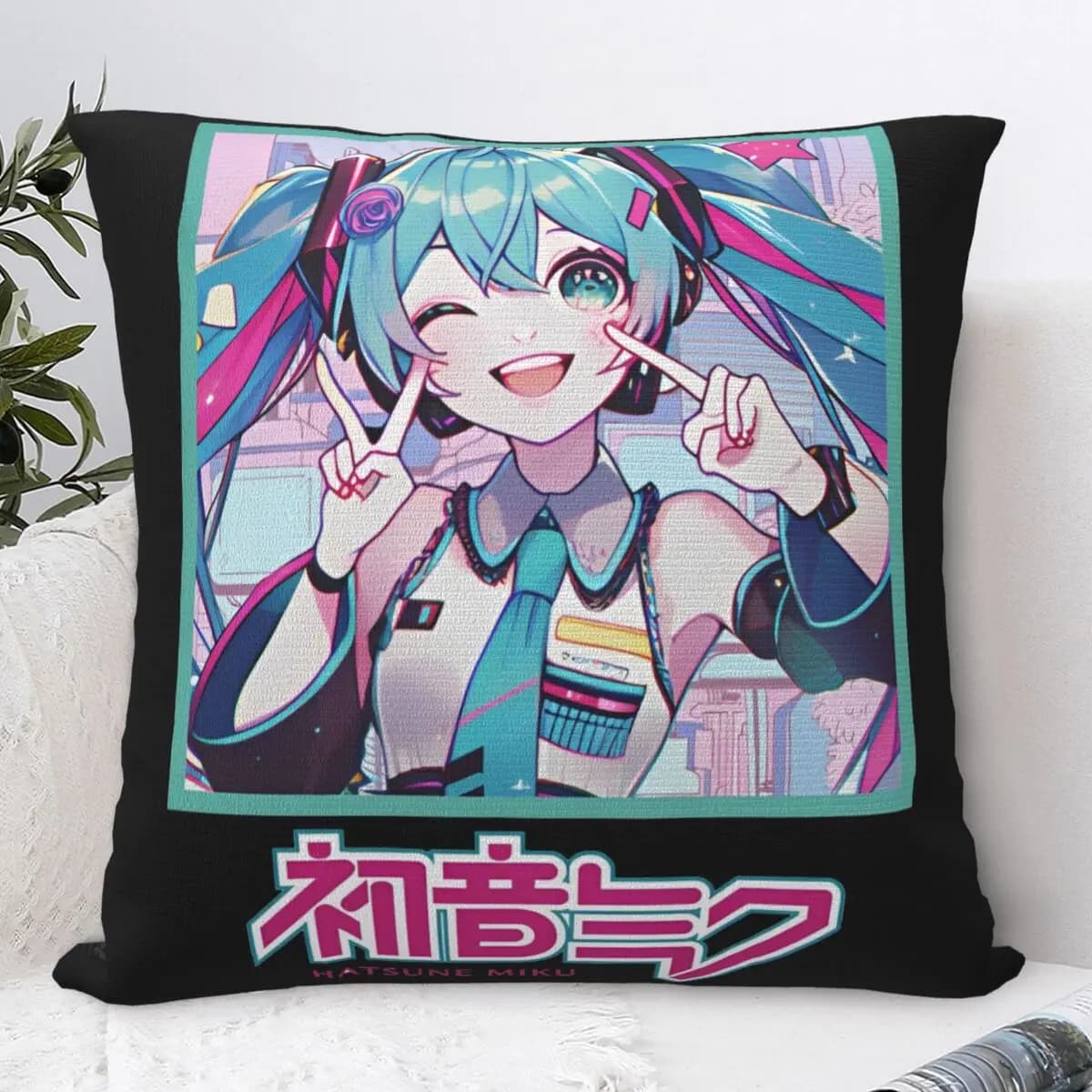 Cartoon Hatsune Miku Singer Music Anime Pillowcases Cute Print Home Sofa Throw Pillow Cover Car Cushion