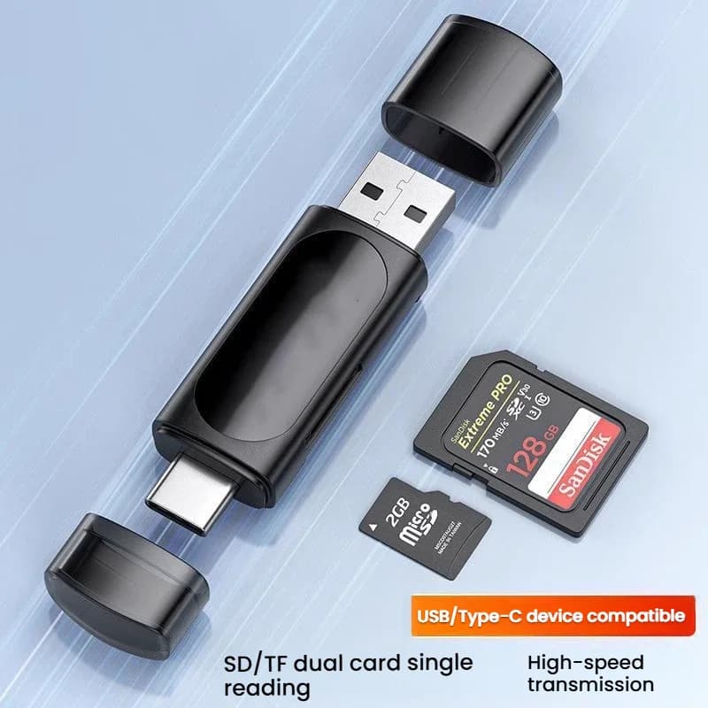 Lettore di schede All-in-One USB/Type-C Convertitore OTG per schede di memoria TF/SD per telefoni cellulari, fotocamere e computer