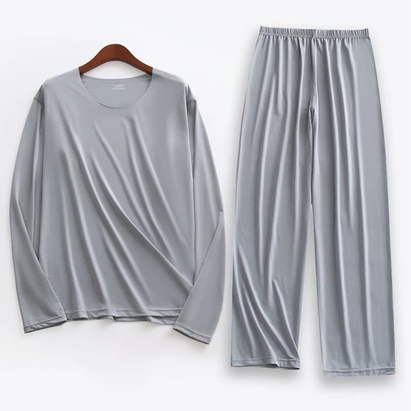 Pigiama da uomo in seta di ghiaccio di grandi dimensioni Camicia e pantaloni solidi 2 pezzi Pigiama Set da notte Sottile Abbigliamento per la casa Indumenti da notte Abito da notte estivo