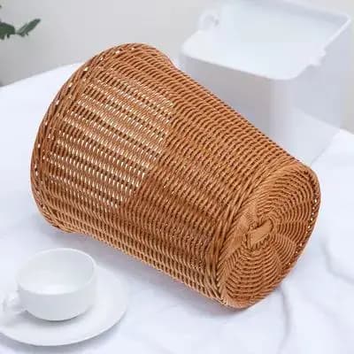 Cestino per Rifiuti in Finto Rattan, Compatto e Leggero, Contenitore in Plastica Intrecciata per Casa e Ufficio