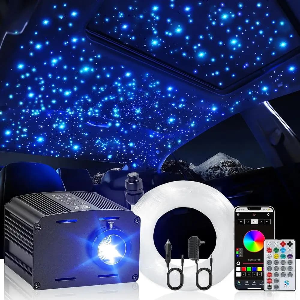 Kit Luci Stellari per Auto, Kit Fibra Ottica RGBW 16W 1100pz*0.02in*9.8t con Controllo APP e Telecomando