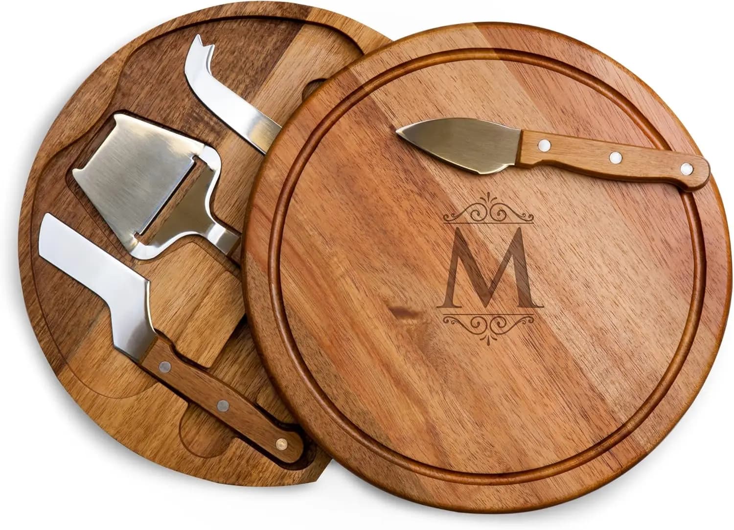 Set Tagliere e Utensili Circo in Acacia Customi con Initili Monogramma M Toscana