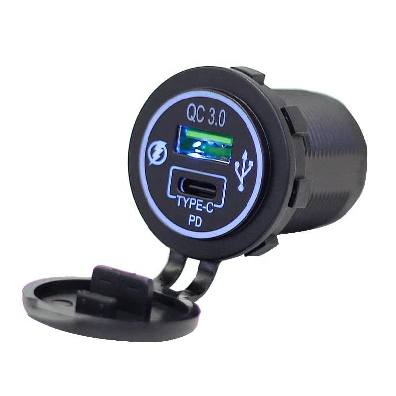 Caricatore USB per Auto Universale 12V 24V con Doppia Porta QC3.0 USB Tipo C 20W PD