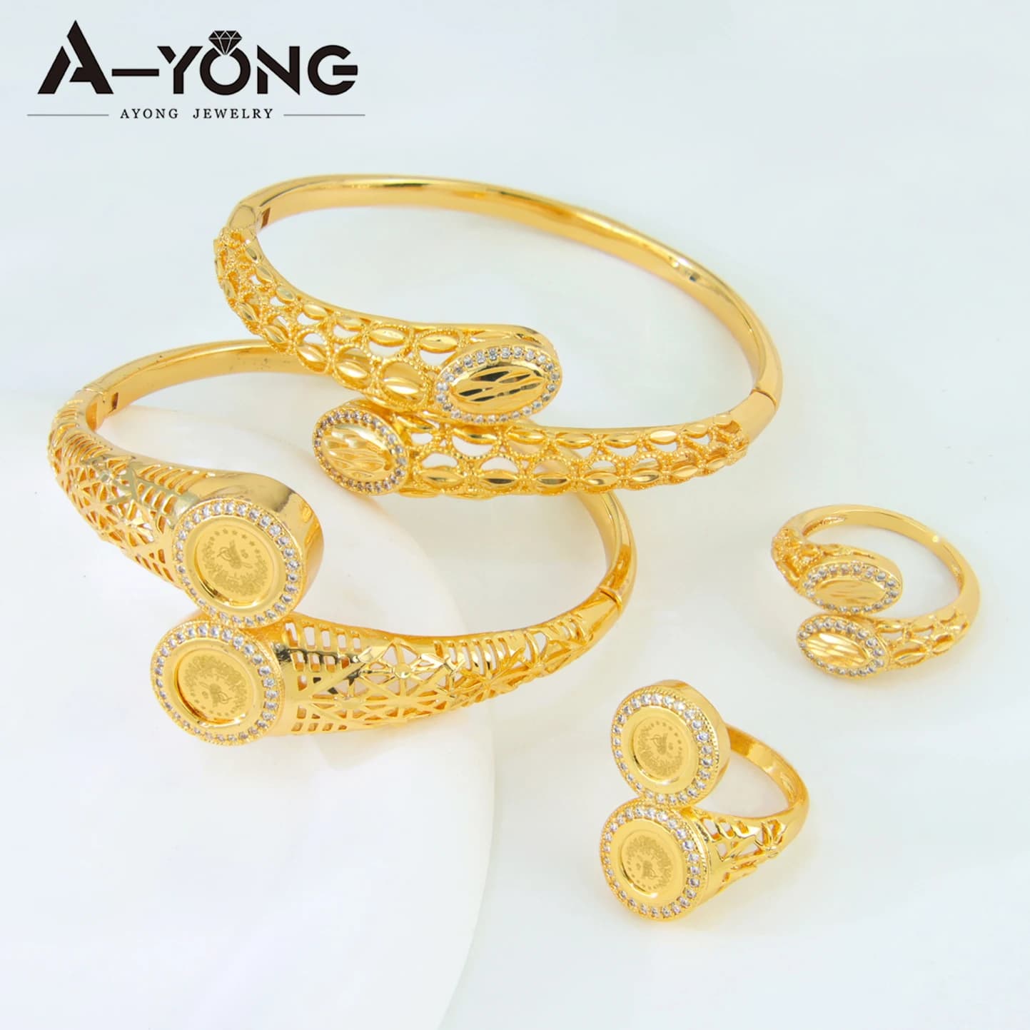 Luxury Saudi Gold Bracelet Set 21k Gold Plated High Quality Nigeria Wedding Cuff Bangles Ring Dubai Women Event Party Jewelry
