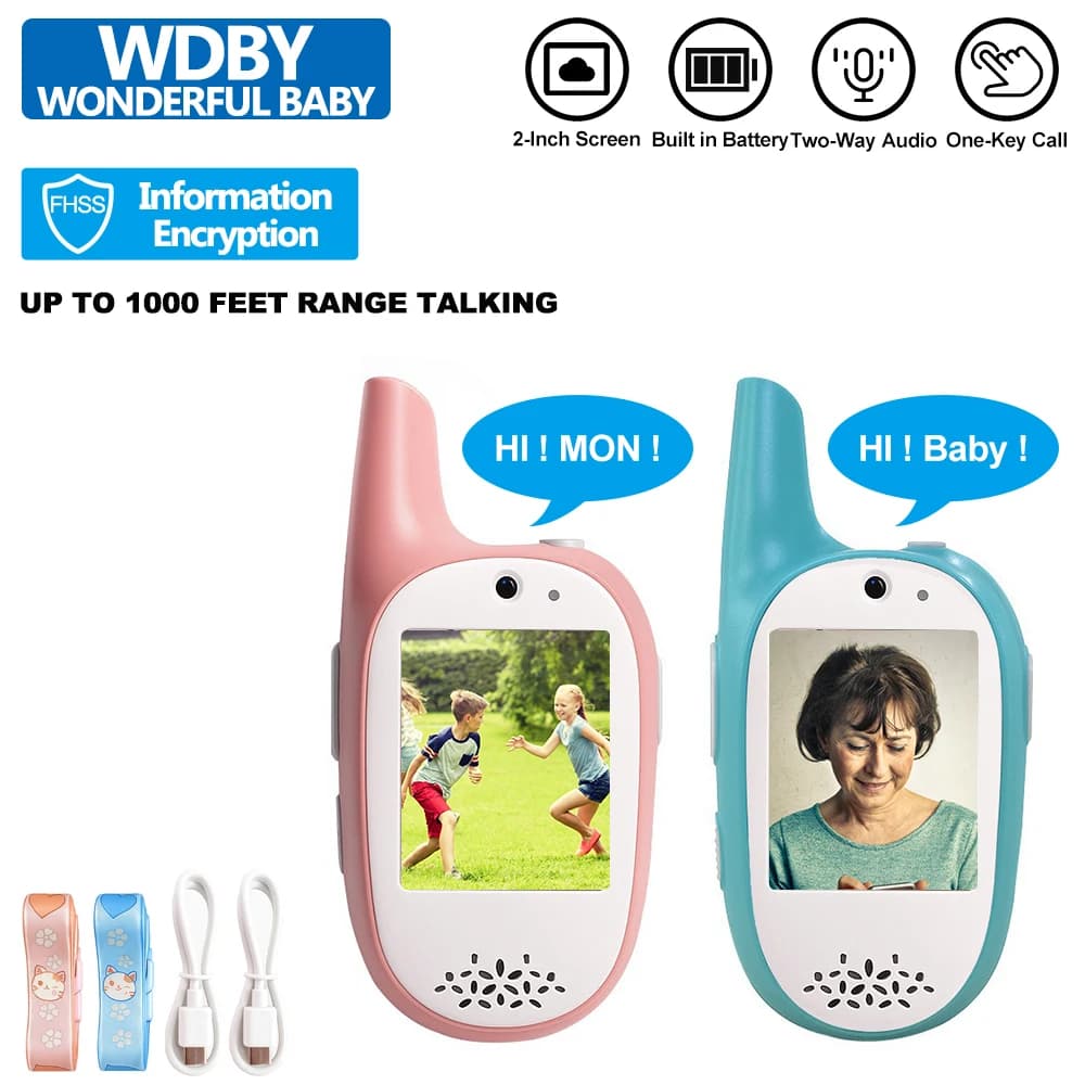 2 Pezzi Walkie Talkie Video per Bambini con Telecamera HD 720P, Radio Bidirezionale Ricaricabile Portatile con Cambiavoce, Regalo di Compleanno