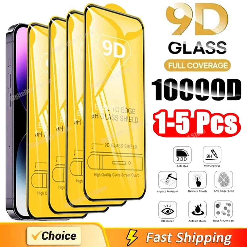 1-5PCS 9D Tempered Glass Screen Protector for IPhone 15 14 13 16 12 11 Pro Max Protective Glass for IPhone XR XS Max 7 14 Plus