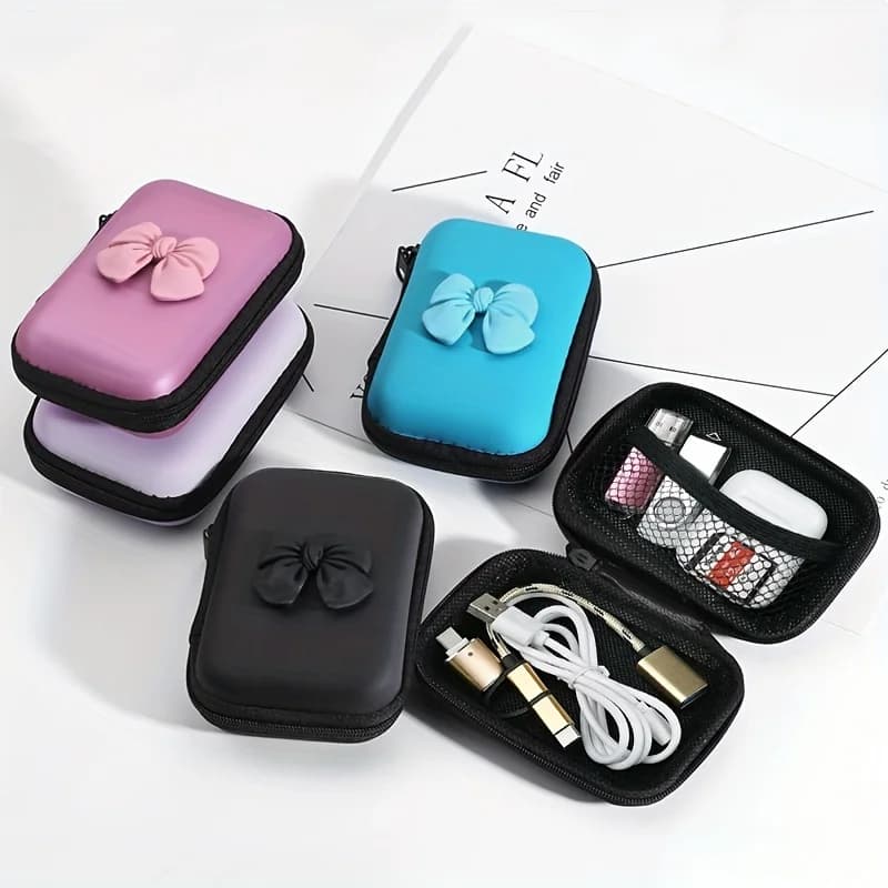 Headphone Data Cable Charger Bow Storage Bag Headphone Storage Box Anti-Fall Zipper Bag