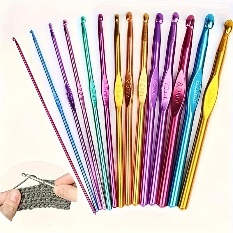 Set di 16 uncinetti in alluminio con manico in ossido di alluminio, a testa singola, colorati, per lavori a maglia, fai da te, artigianato e creazione di abbigliamento