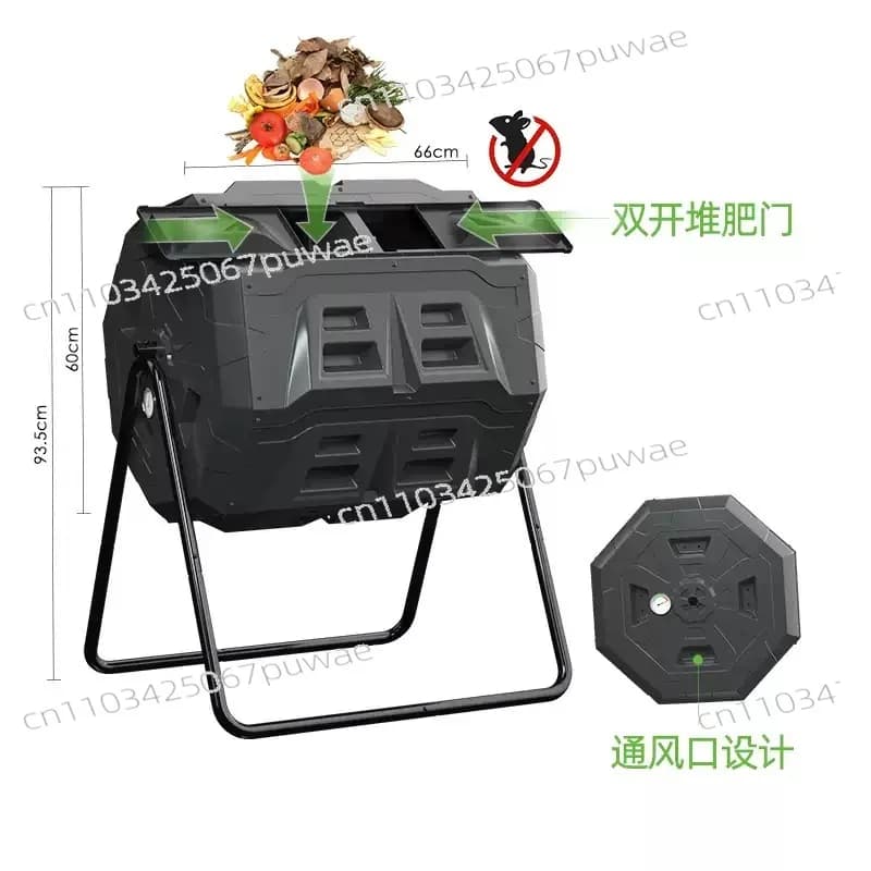 Contenitore rotante per compost da 160 litri, bidone per compostaggio di rifiuti alimentari e foglie, bidone ribaltabile da giardino per uso domestico