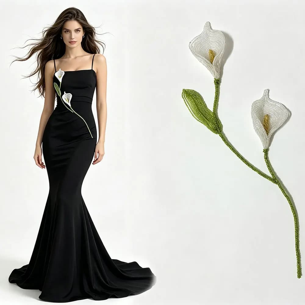 DIY Seed Bead Calla Lily Flower Stem, Elegant Floral Ornament, Clothing Decoration for Formal Dresses, Banquet & Wedding Outfits
