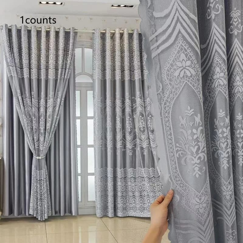 1pc Double Layer Finished Curtains, Physical Sunblock Insulation Thermal Noise Reduction, Easy Installation with Holes, Home