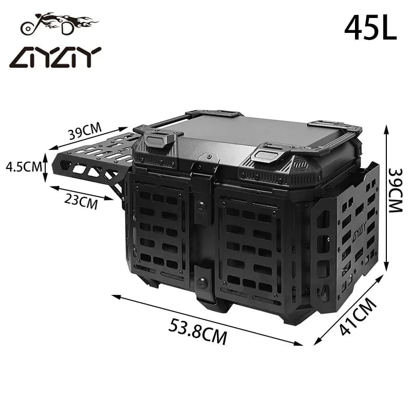 Scatola per coda per moto da 45 litri Custodia per attrezzi per bagagli posteriori Scatola per casco Baule per moto universale in alluminio con piastra di base per staffa
