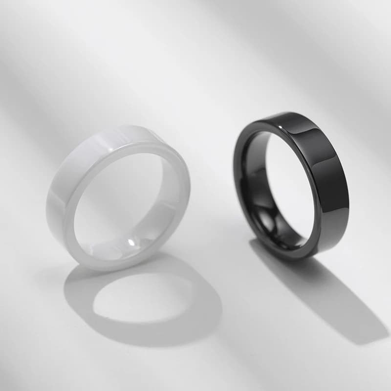 Kolmnsta Ceramic Man Women Black / White Solid Ring 6mm Polished Flat Hypoallergenic Not Fade Stylish Simplicity Jewelry