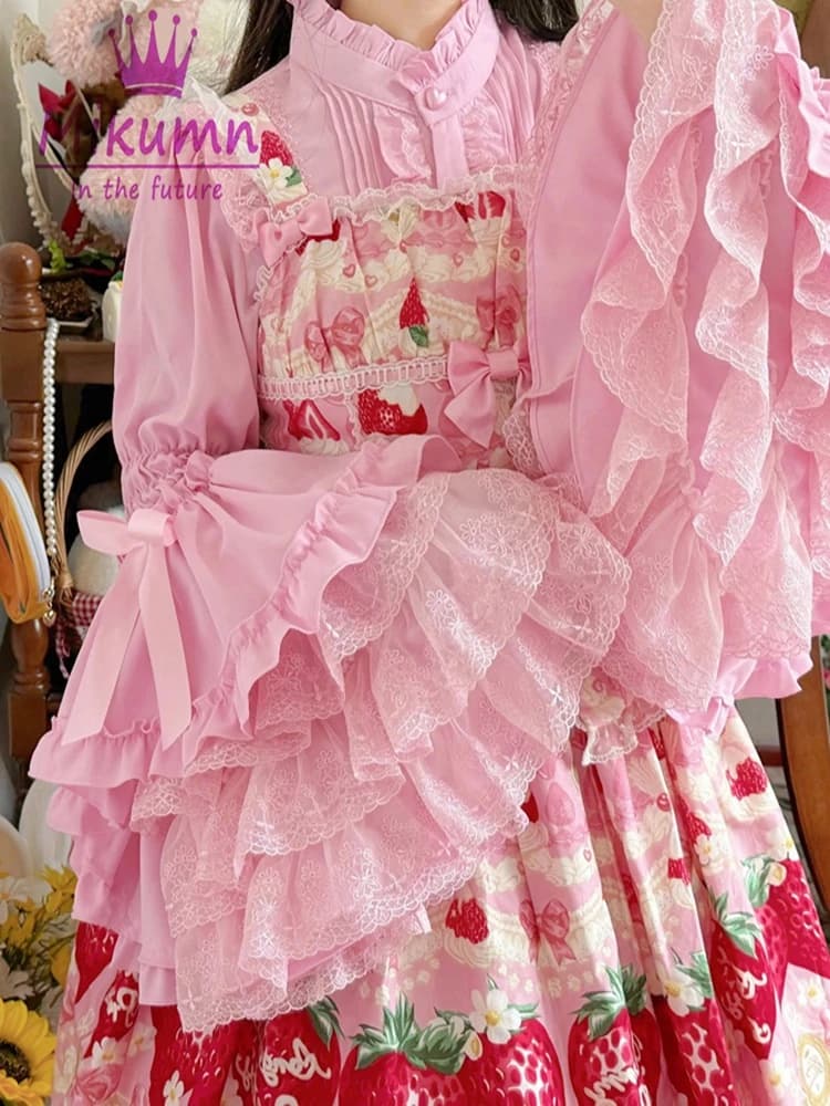 Mikumn Harajuku Vintage Gothic Shirts Japanese Y2k Kawaii Cosplay Lolita Shirts Women Elegant Lace Flare Sleeve Blouse Tops
