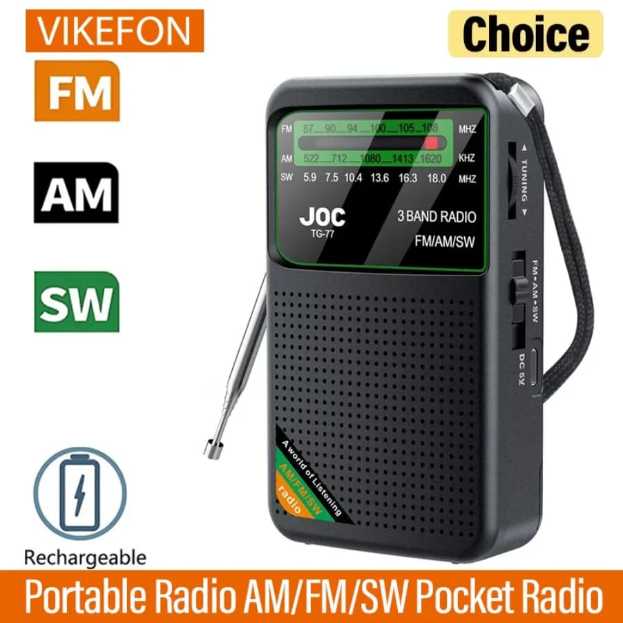 Radio portatile AM/FM/SW Radio tascabile con batteria ricaricabile Buona ricezione Supporta auricolari cablati Mini ricevitore FM Radio