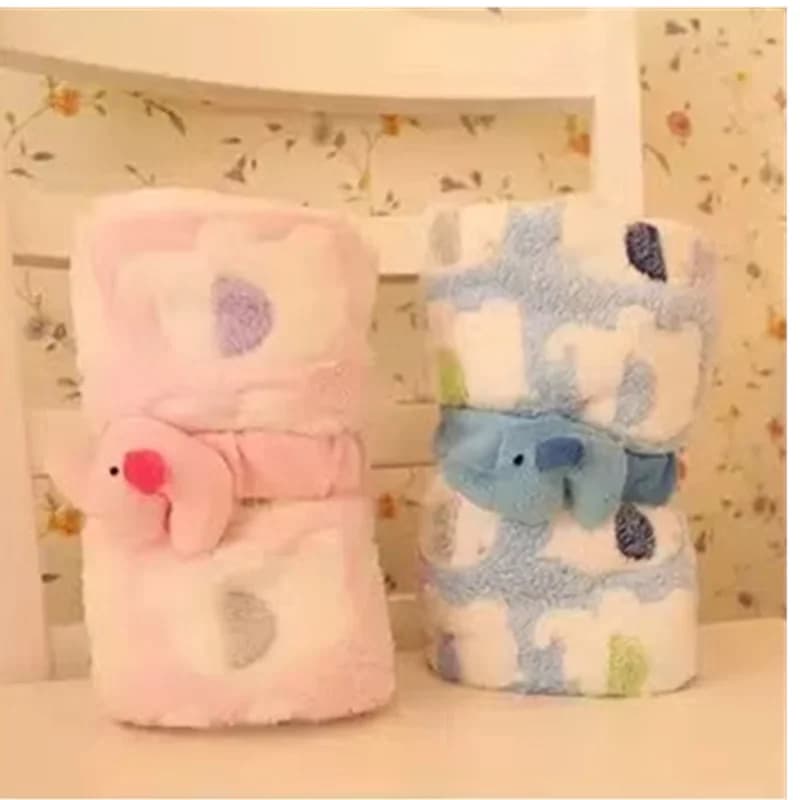 Cartoon Baby Blanket Cute Elephant Baby Products Newborn Elephant Air Conditioning Quilt Coral Velvet Pillow Quilt Dual-Use