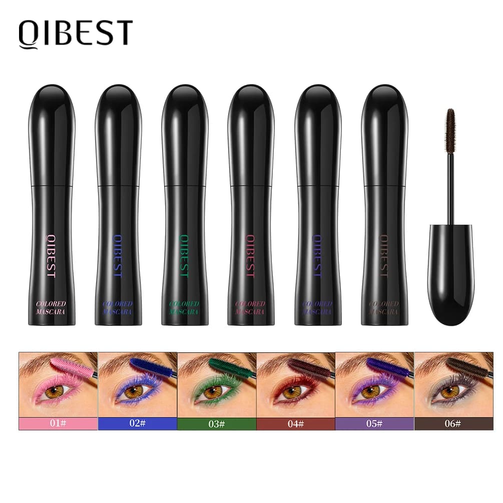 QIBEST Mascara Impermeabile Viola Blu Rosso, Base Mascara a Lunga Durata Anti-sbavatura, Mascara Volumizzante, Strumenti per lo Styling delle Ciglia, Trucco